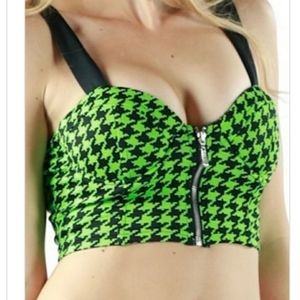 Black & Neon Green Front Zipper Crop…